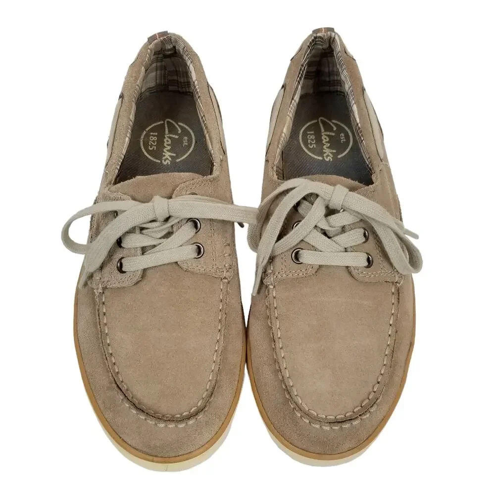 Clarks Men's Jax Leather Suede Top Sider Boat Shoes Tan Size 9